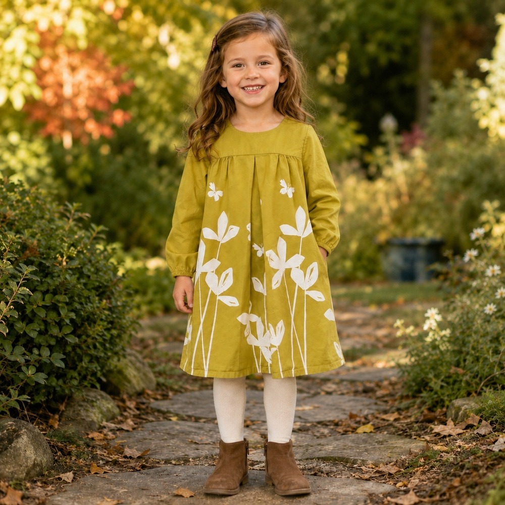 Tea Collection Girls Size 5 Green Floral Butterfly Cotton Dress Pockets